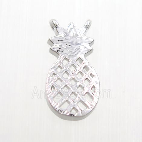 copper pineapple pendant with 2loops, platinum plated