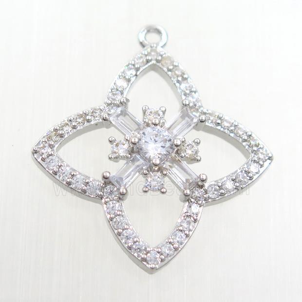 copper clover pendant paved zircon, platinum plated