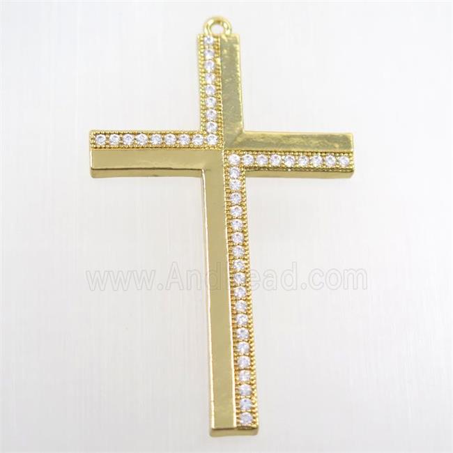 copper cross pendant paved zircon, gold plated