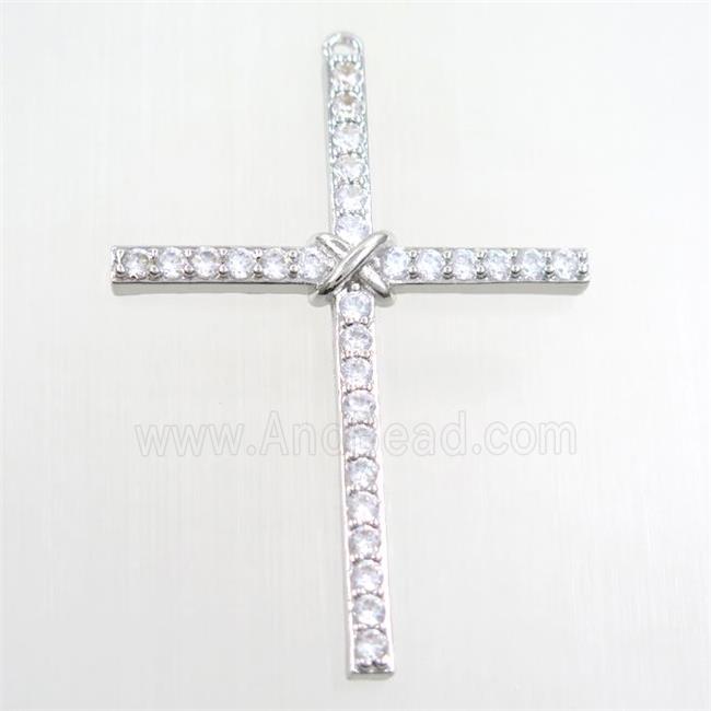 copper cross pendant paved zircon, platinum plated
