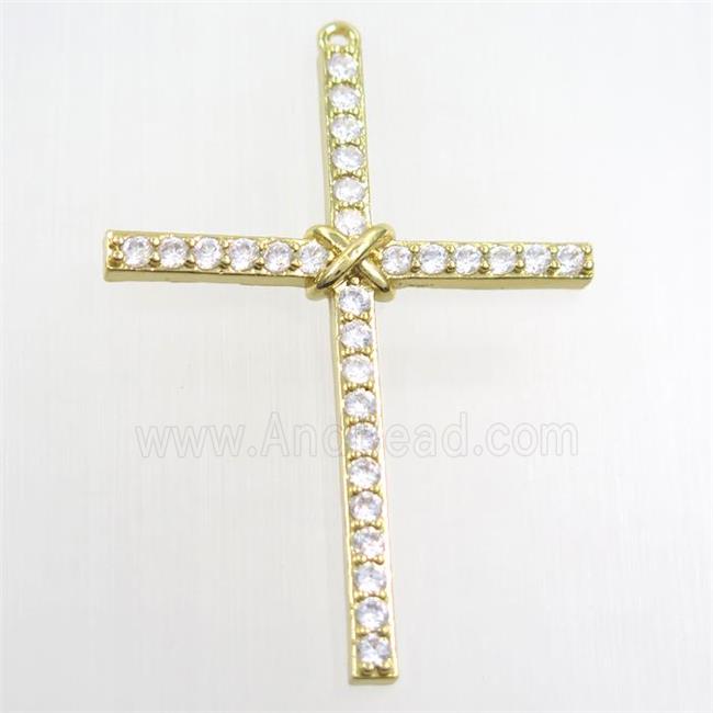 copper cross pendant paved zircon, gold plated