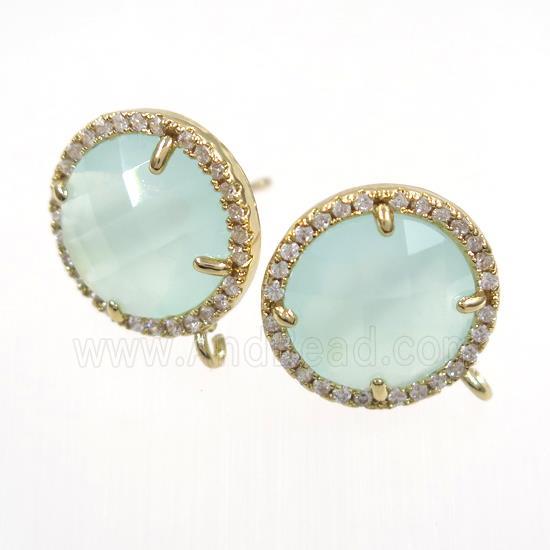 copper earring paved zircon with lt.green glass crystal