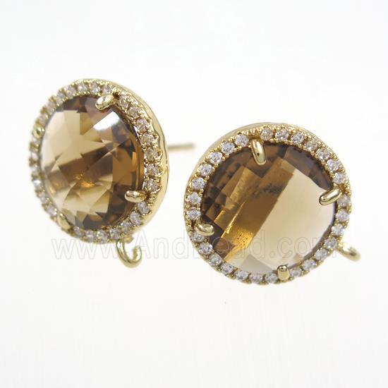 copper earring paved zircon with coffee glass crystal