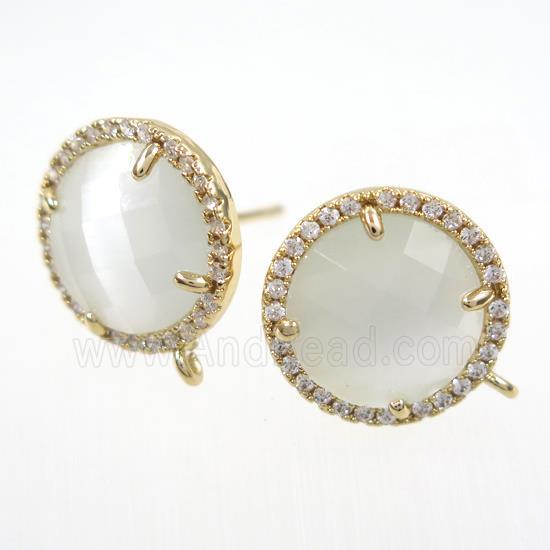 copper earring paved zircon with white glass crystal