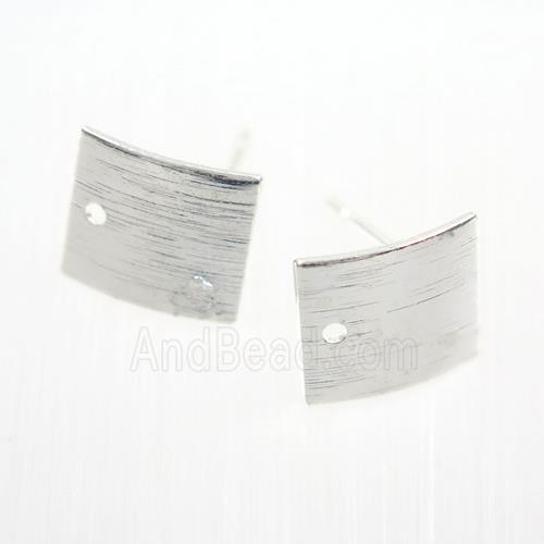copper earring studs with loop, square, silver plated