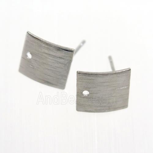 copper earring studs with loop, square, platinum plated