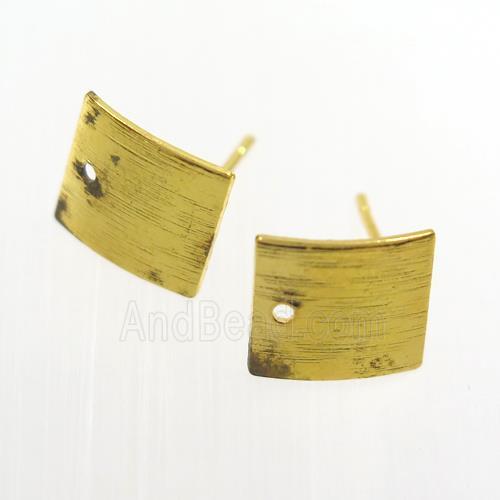 copper earring studs with loop, square, gold plated