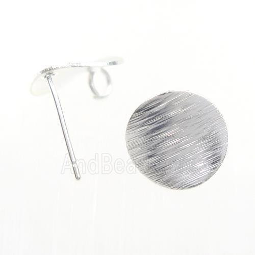 copper earring studs with loop, drawbench, silver plated
