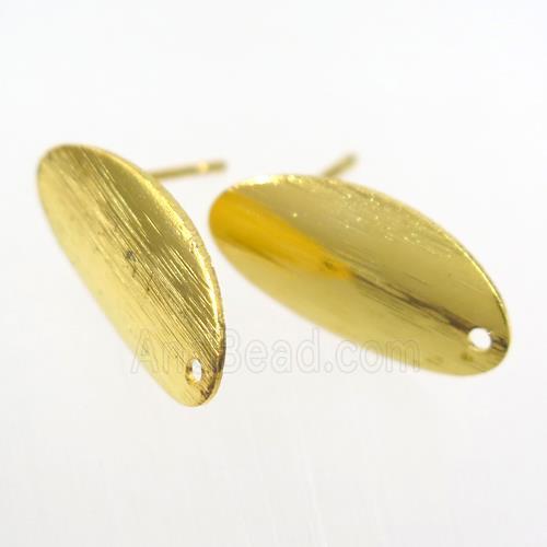copper earring studs with loop, oval, gold plated