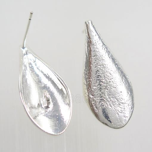 copper earring studs with loops, teardrop, silver plated
