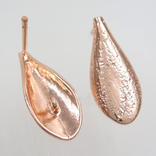 copper earring studs with loops, teardrop, rose gold