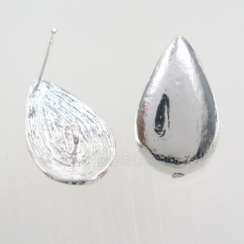 copper earring studs with loops, teardrop, silver plated