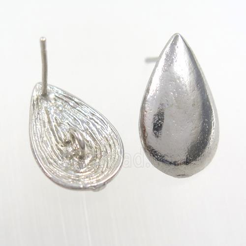 copper earring studs with loops, teardrop, platinum plated