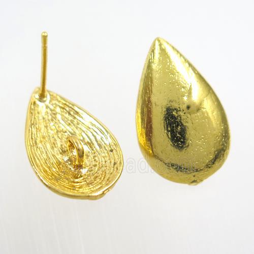 copper earring studs with loops, teardrop, gold plated