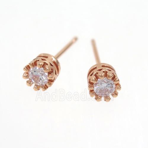 copper earring studs paved zircon, rose gold