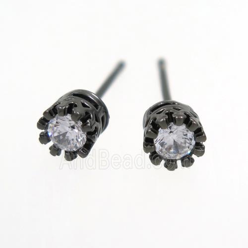 copper earring studs paved zircon, black plated