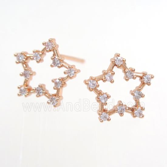 copper star earring paved zircon, rose gold