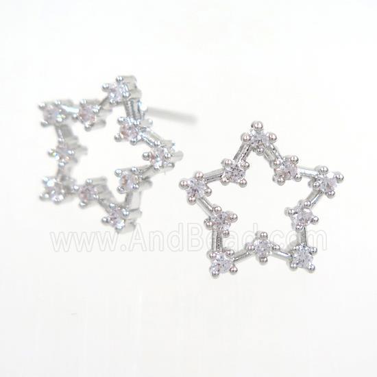 copper star earring paved zircon, platinum plated