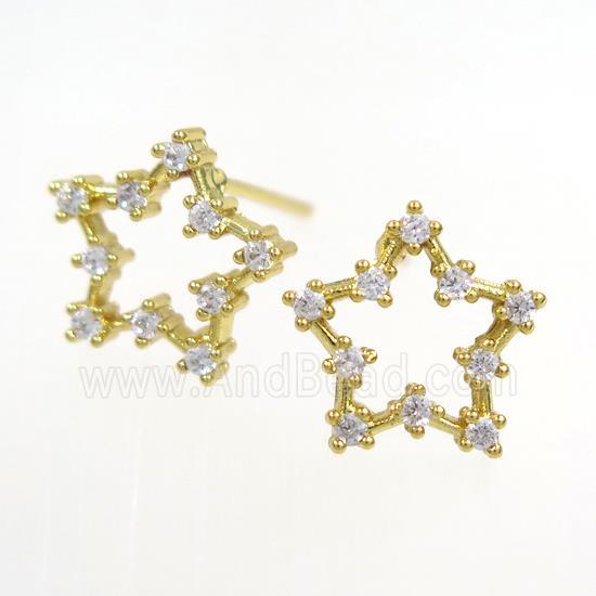 copper star earring paved zircon, gold plated
