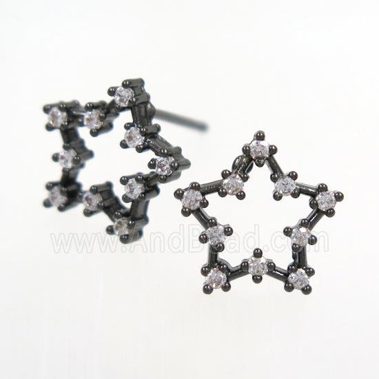 copper star earring paved zircon, black plated