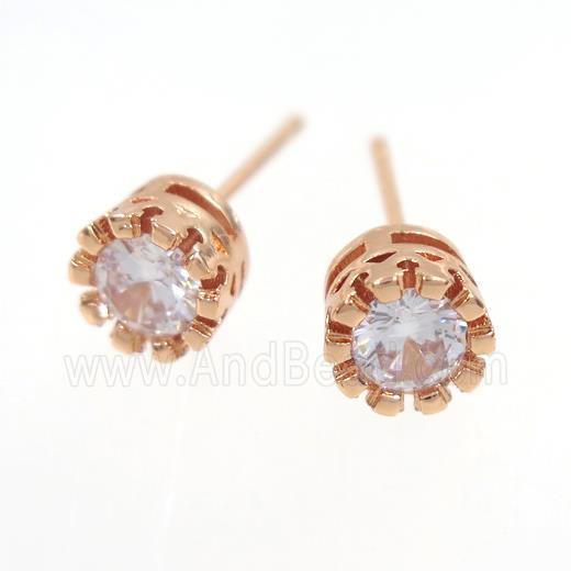 copper earring studs paved zircon, rose gold