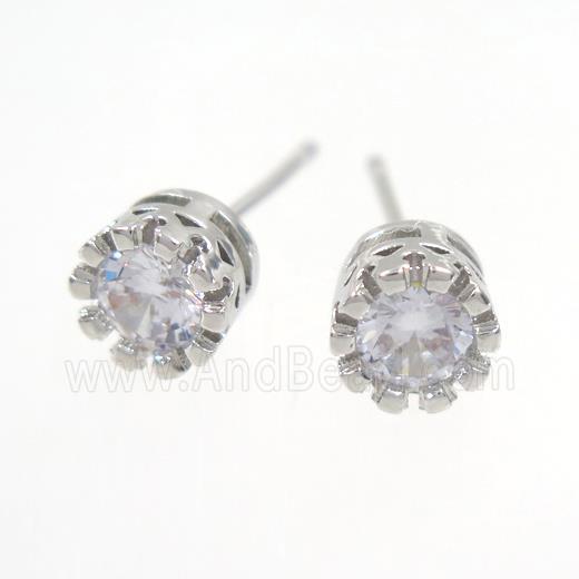 copper earring studs paved zircon, black plated