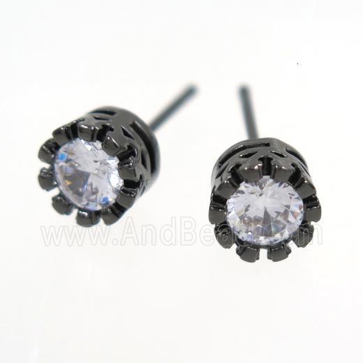 copper earring studs paved zircon, black plated