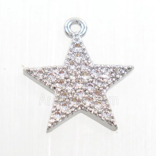 copper star pendant paved zircon, platinum plated