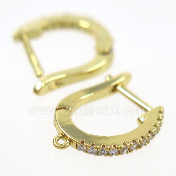 Copper Latchback Earring Pave Zircon With Loop Gold Plated