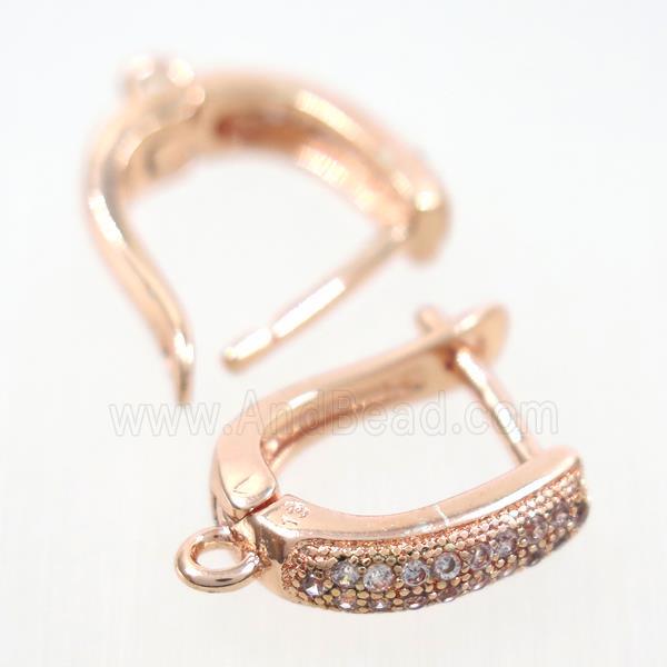 Copper Latchback Earring Pave Zircon With Loop Rose Gold