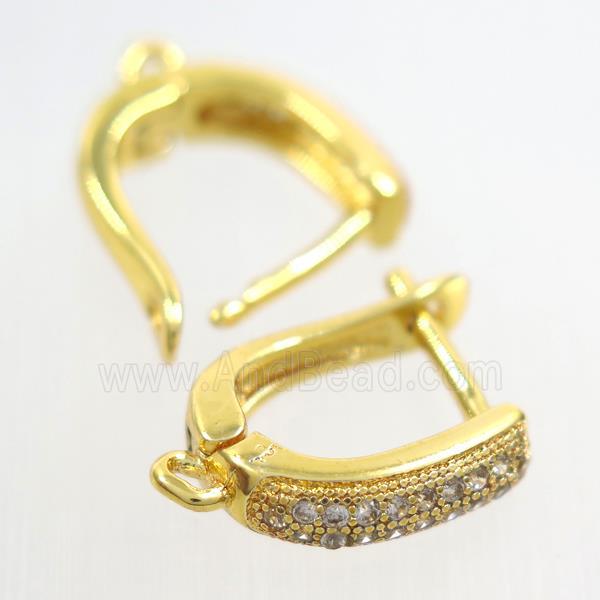 Copper Latchback Earring Pave Zircon With Loop Gold Plated