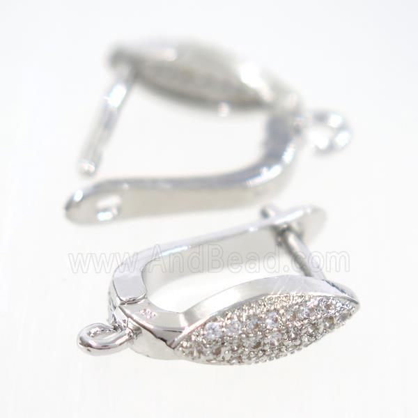 Copper Latchback Earring Pave Zircon With Loop Platinum Plated