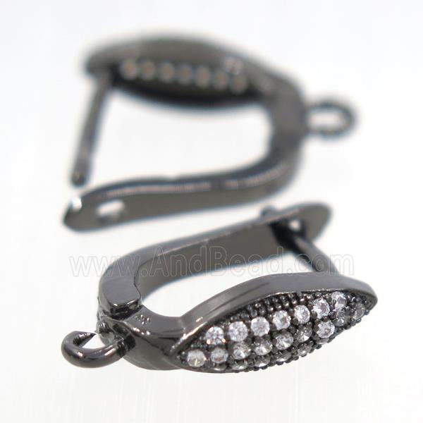 Copper Latchback Earring Pave Zircon With Loop Black Plated