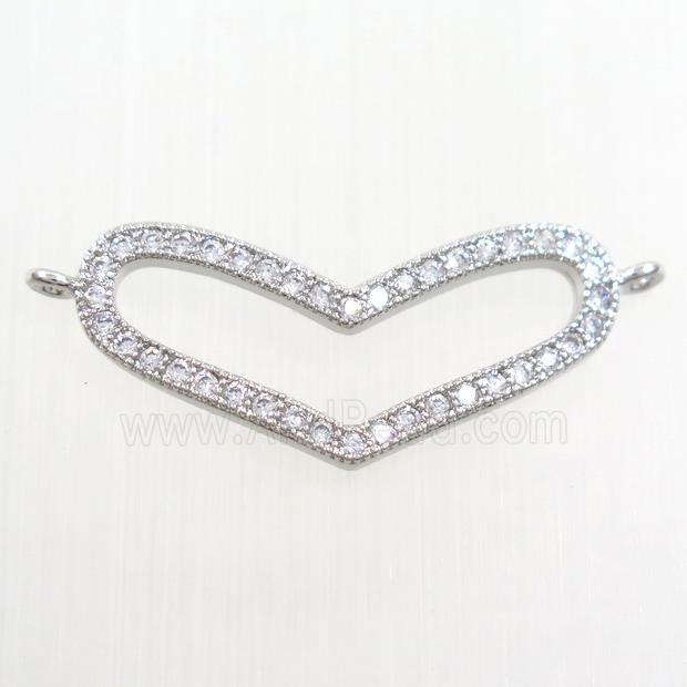 copper heart pendant paved zircon with 2loops, platinum plated