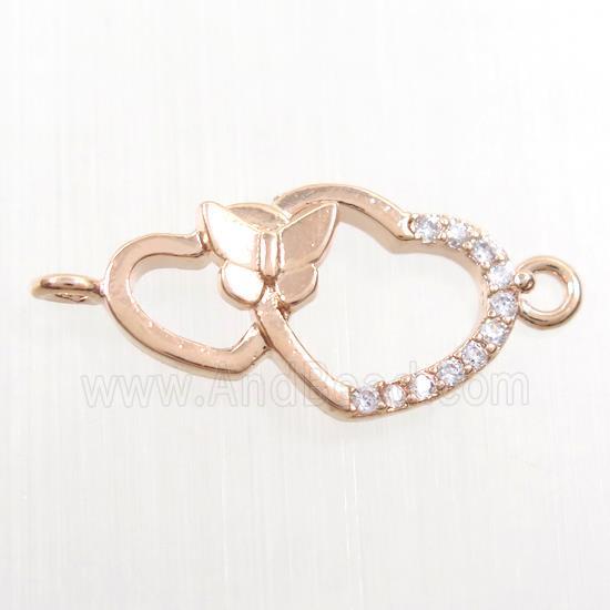 copper heart pendant paved zircon, rose gold