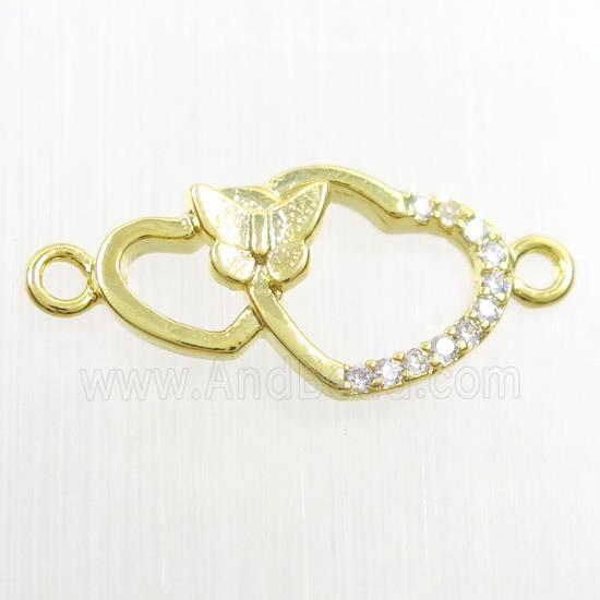 copper heart pendant paved zircon, gold plated