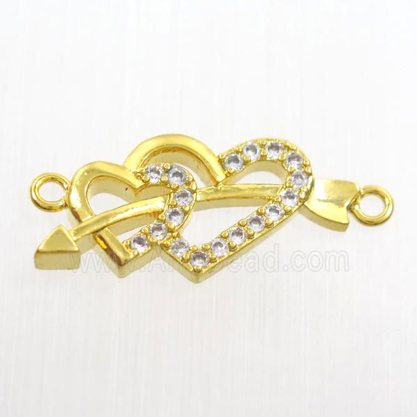 copper pendant paved zircon, cupids arrow, gold plated