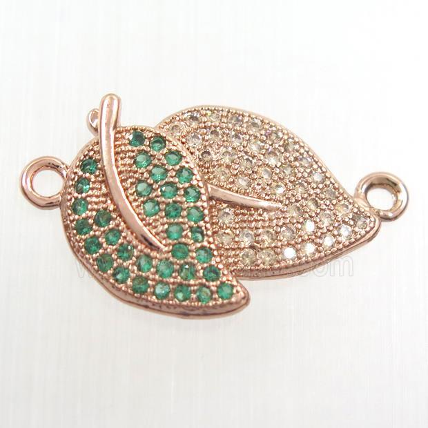 copper leaf pendant paved zircon, rose gold