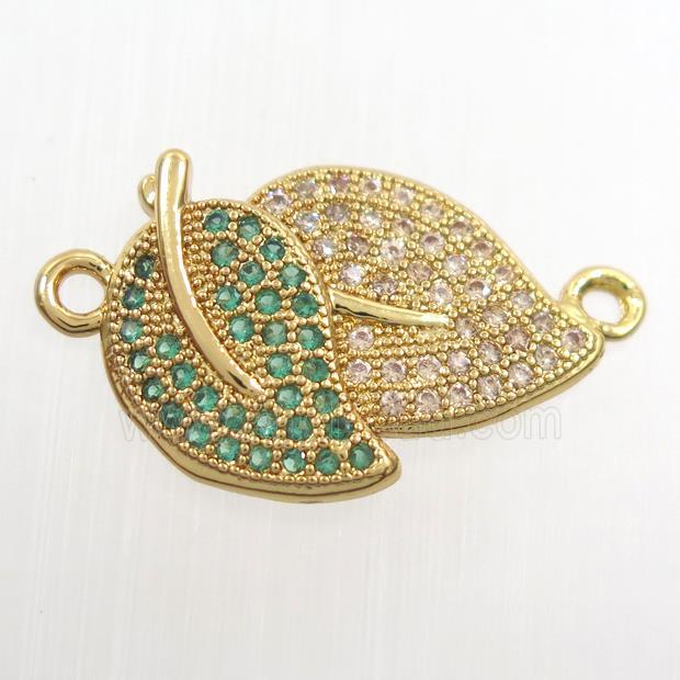 copper leaf pendant paved zircon, gold plated