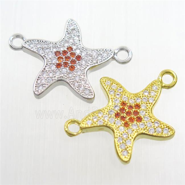 copper starfish pendant paved zircon, mix color