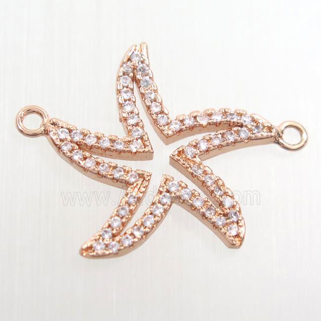 copper starfish pendant paved zircon, rose gold