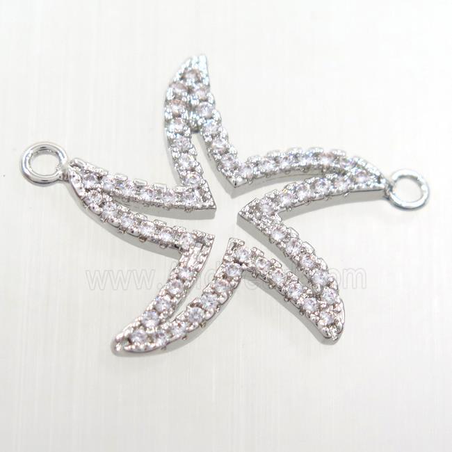 copper starfish pendant paved zircon, platinum plated