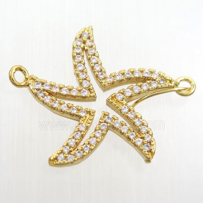 copper starfish pendant paved zircon, gold plated