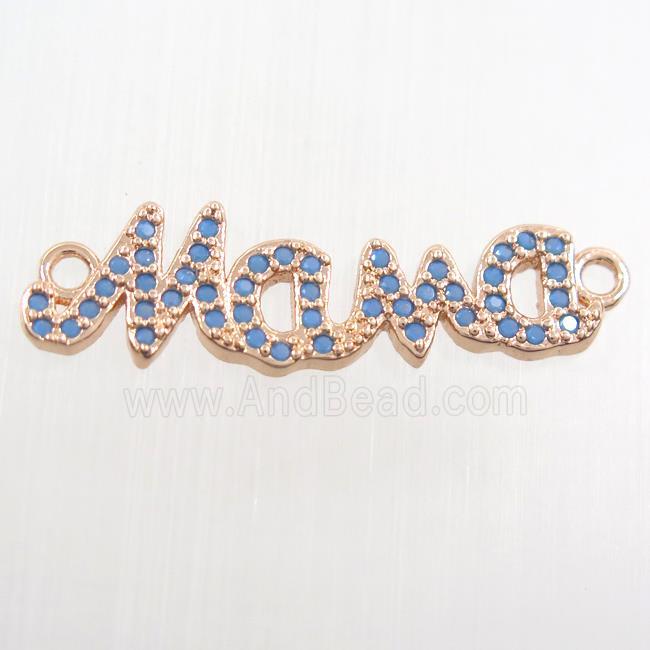 copper MaMa pendant paved zircon, turq, rose gold