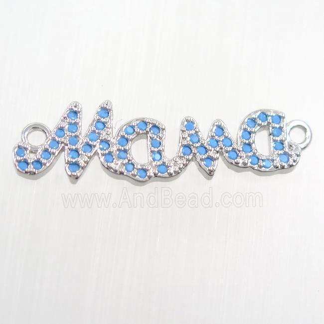 copper MaMa pendant paved zircon, turq, platinum plated