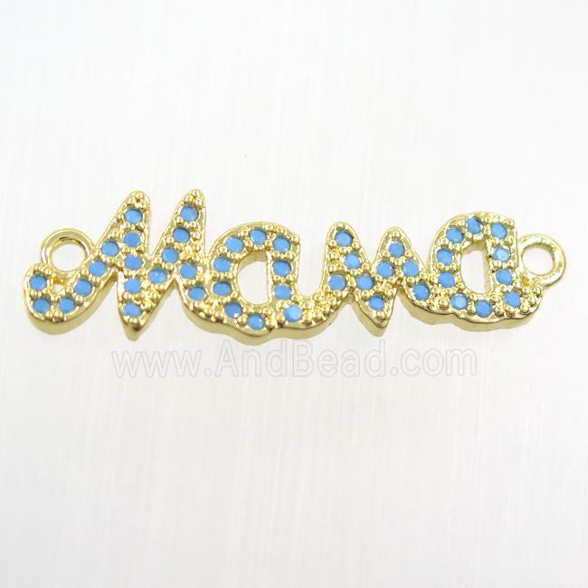 copper MaMa pendant paved zircon, turq, gold plated