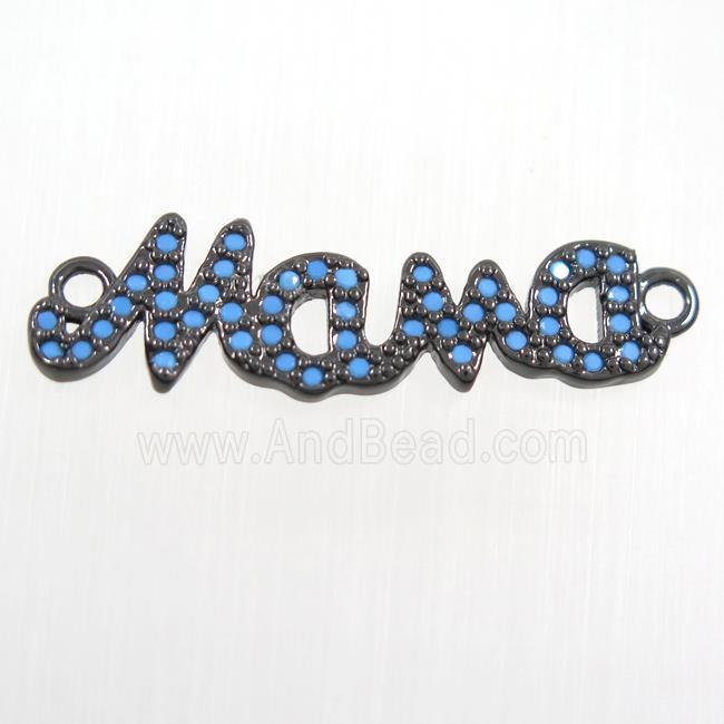copper MaMa pendant paved zircon, turq, black plated