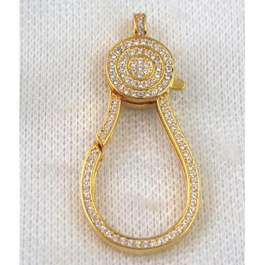 copper Lobster Clasp paved zircon, gold plated