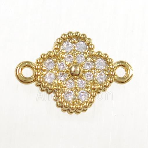 copper clover connector paved zircon, gold plated