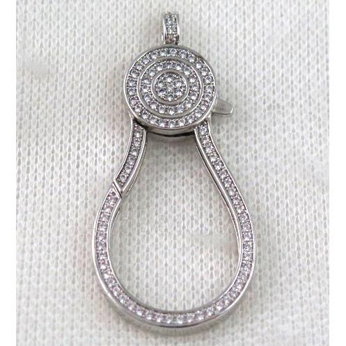 copper Lobster Clasp paved zircon, platinum plated